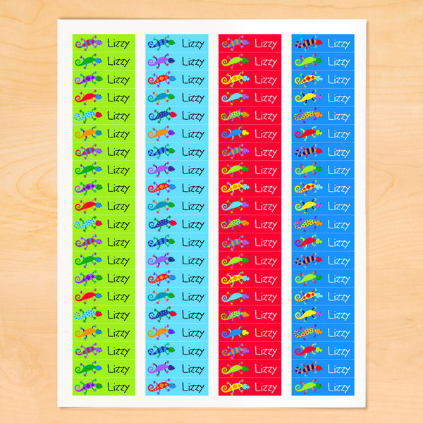 Personalized kids mini lables with colorful lizards
