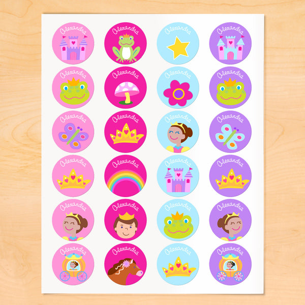 Princess (Dark Skin) Personalized Round Waterproof Labels by Olive Kids