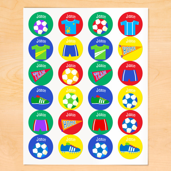 Soccer Boys Personalized Round Kids Waterproof Labels