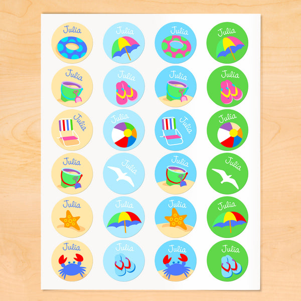 Summertime Personalized Round Kids Waterproof Labels