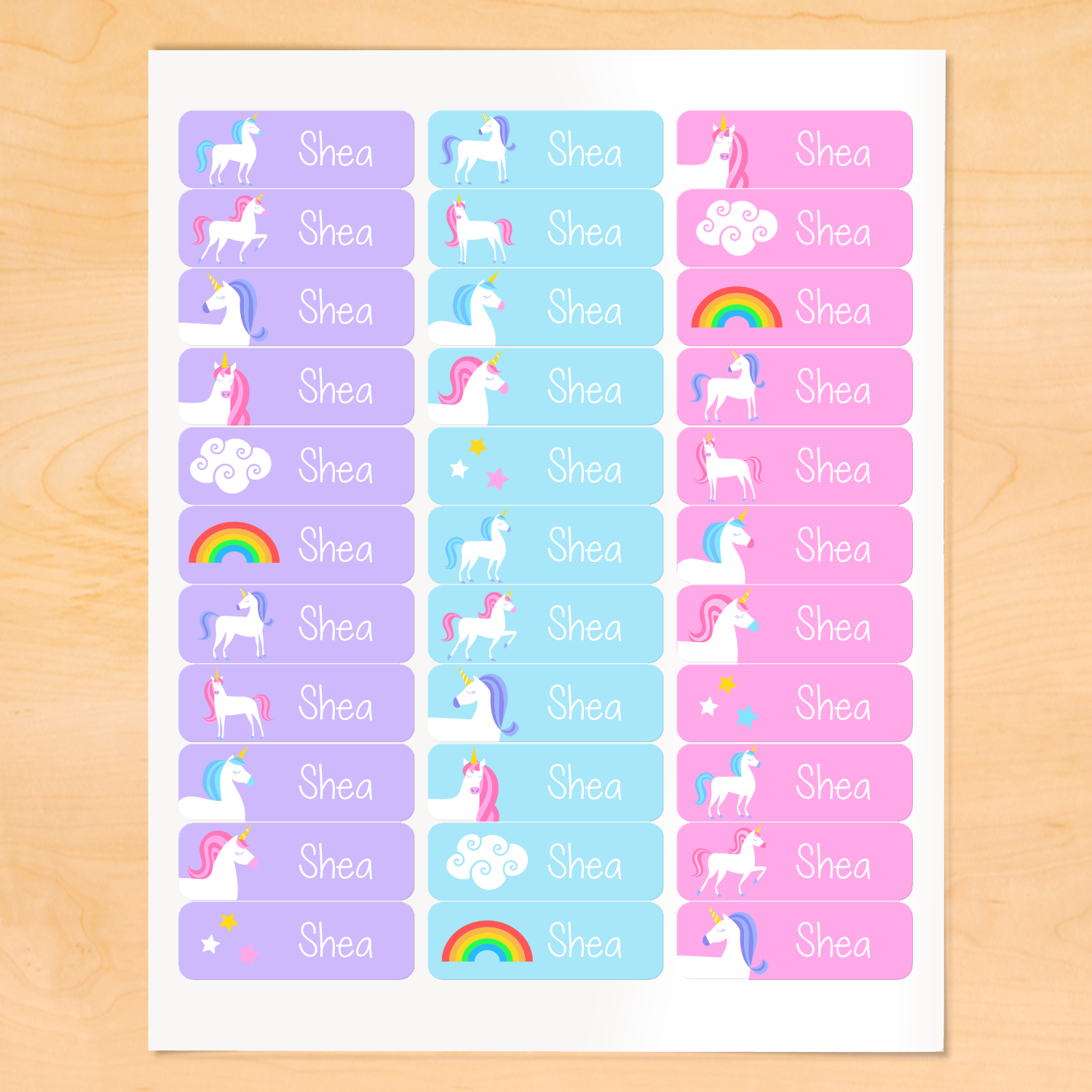 Unicorn Personalized Rectangle Kids Waterproof Labels