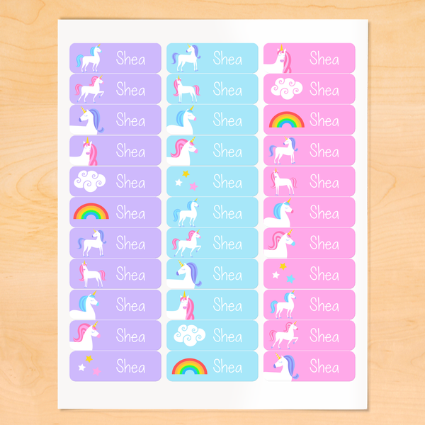 Unicorn Personalized Rectangle Kids Waterproof Labels