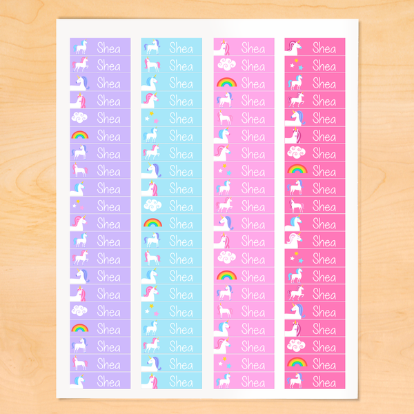 Unicorn Personalized Mini Kids Waterproof Labels