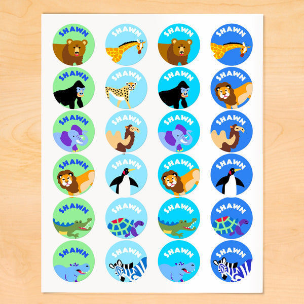 Wild Animals Personalized Round Kids Waterproof Labels