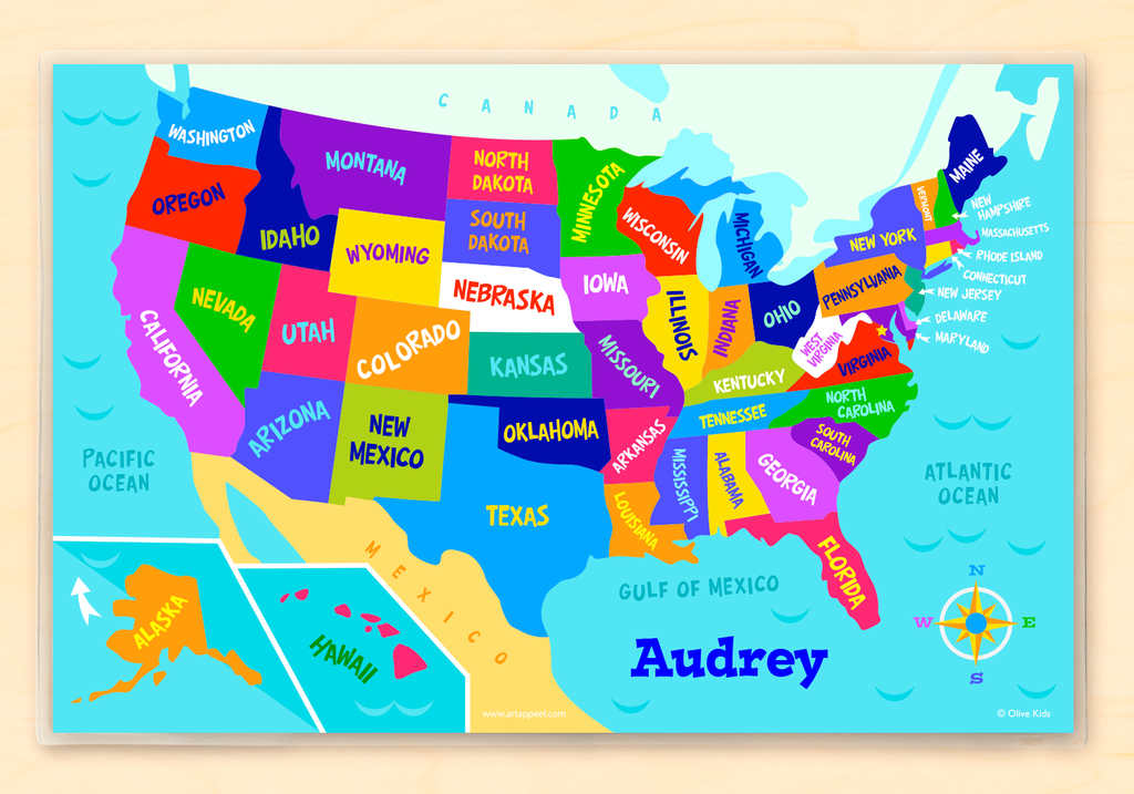 USA Map Personalized Kids Placemat