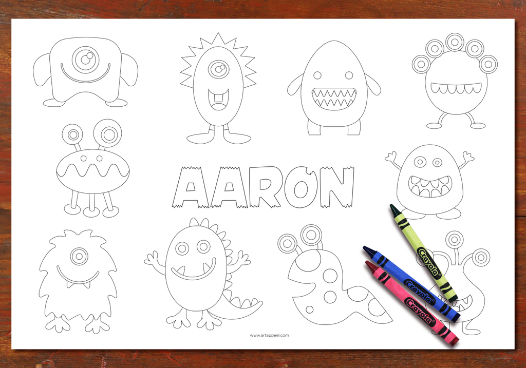 Personalized Coloring Pages Placemat Boys Set