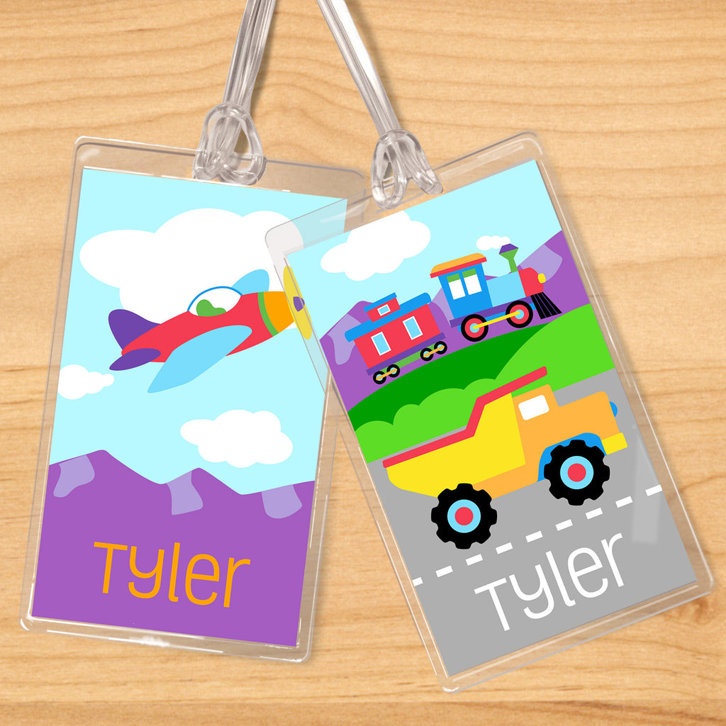 Trains, Planes & Trucks Personalized Kids Name Tag Set by Olive Kids