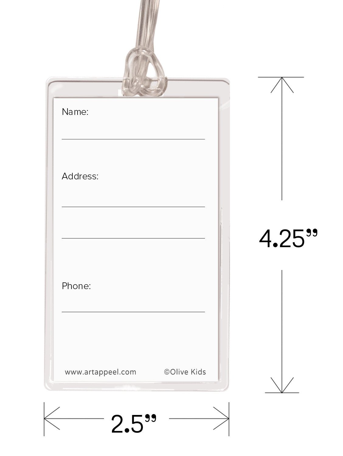 Soccer Girls Personalized Kids Name Tag Set by Olive Kids Reverse Side Featuring Dimensions