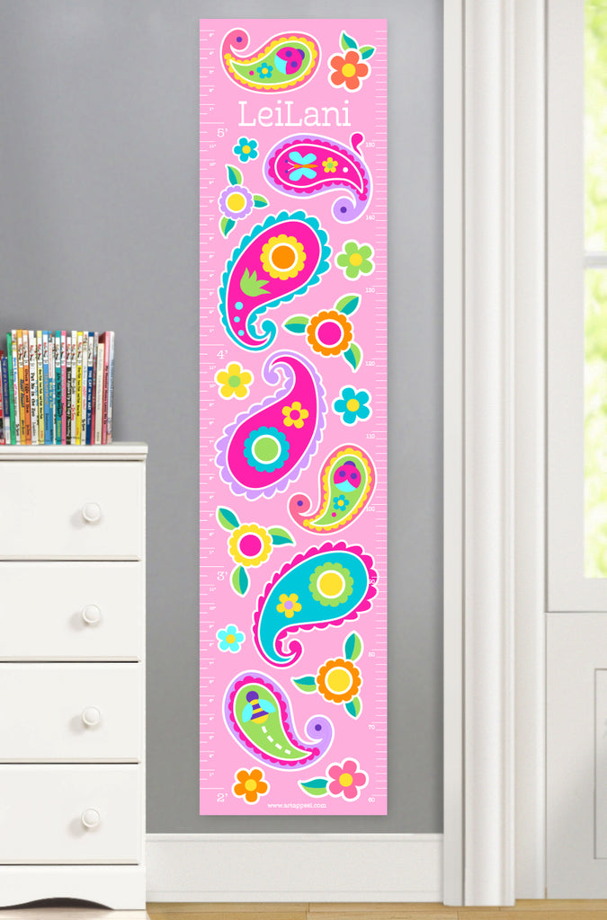 Paisley Personalized growth chart in pinks and lilacs.
