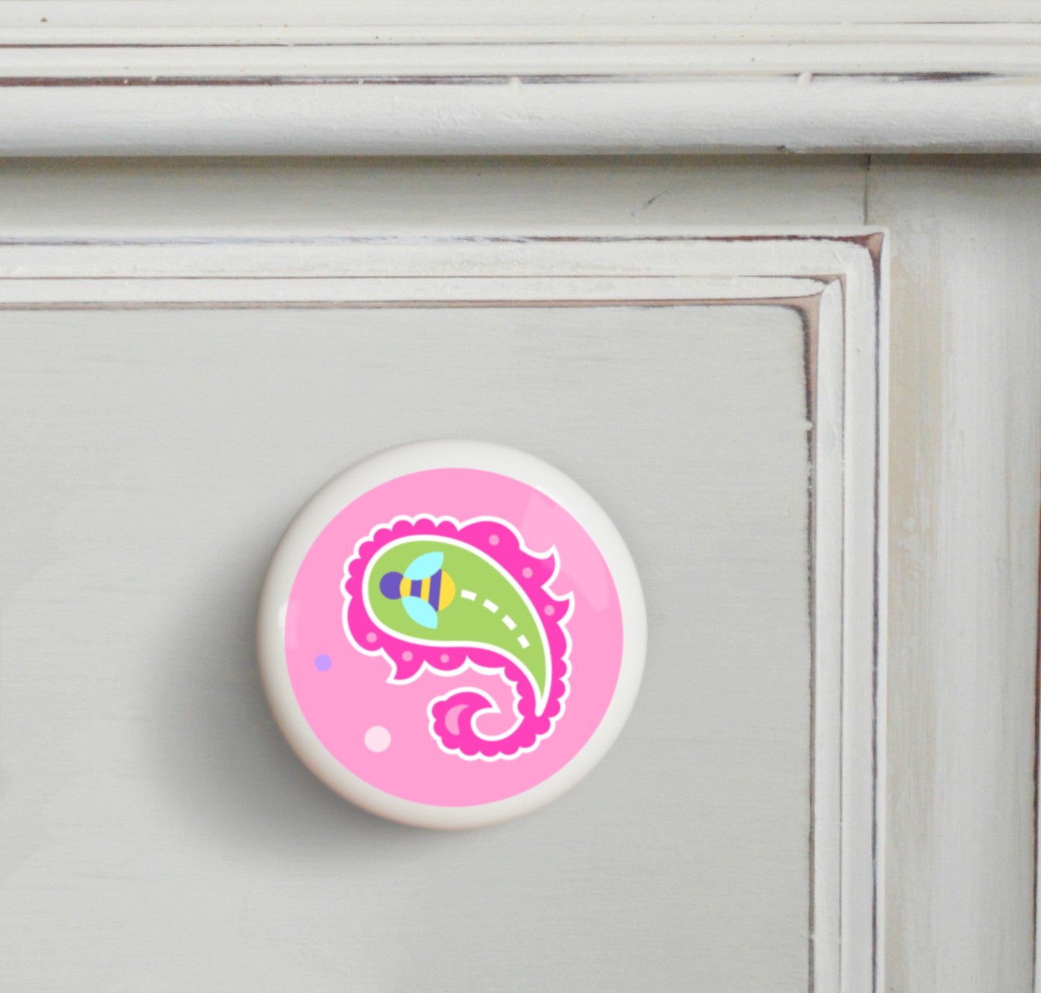Green - Paisley Dreams Small Ceramics Kids Drawer Knob by Olive Kids from Art Appeel