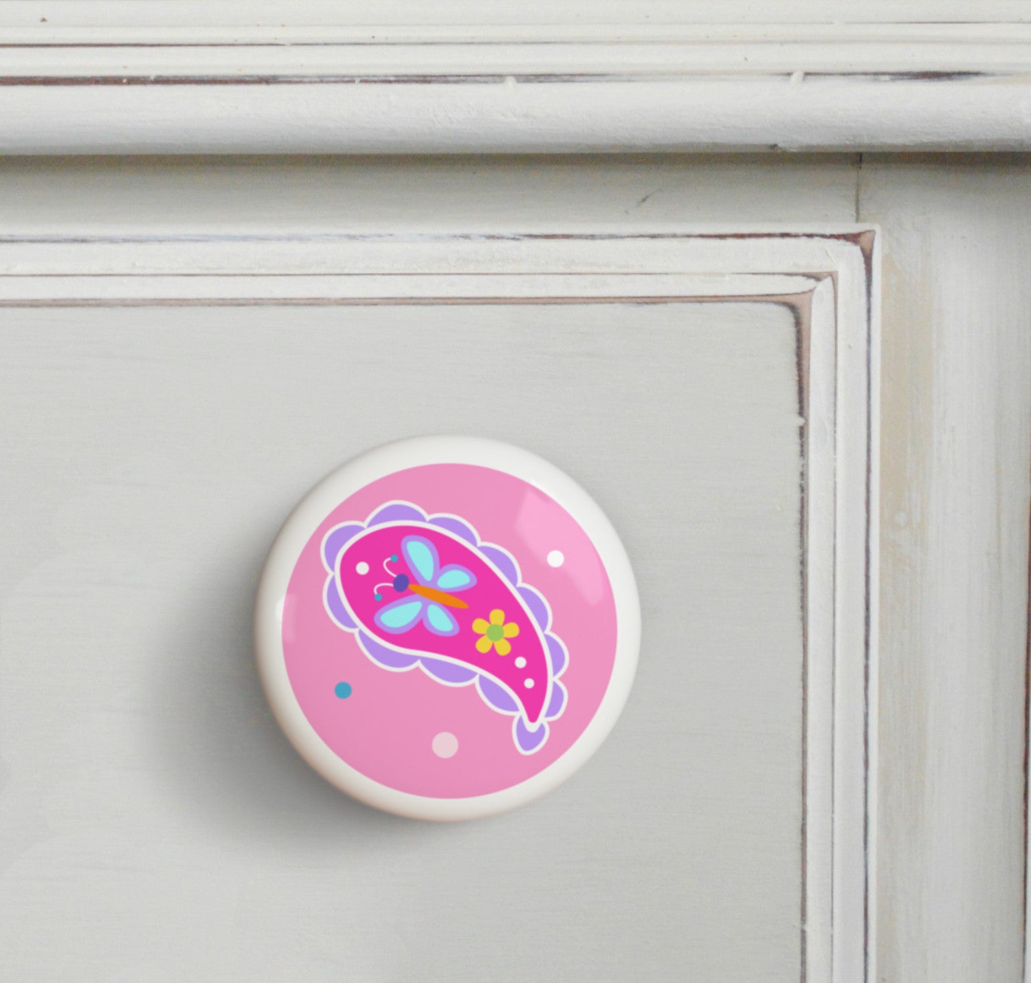 Pink - Paisley Dreams Small Ceramics Kids Drawer Knob by Olive Kids from Art Appeel
