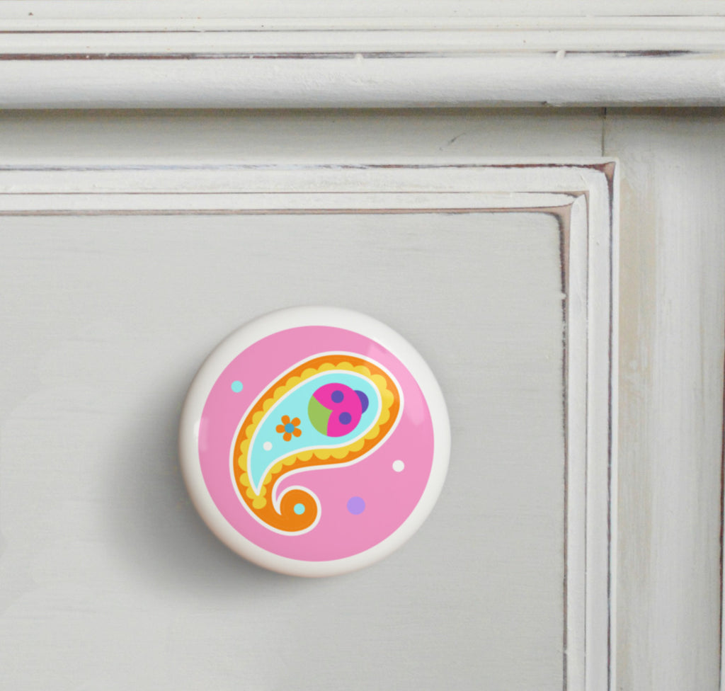 Orange - Paisley Dreams Small Ceramics Kids Drawer Knob by Olive Kids from Art Appeel
