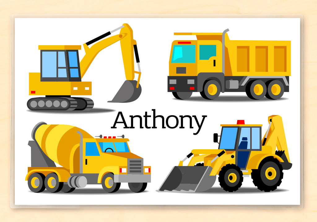 Construction Vehicles Personalized Kids Placemat