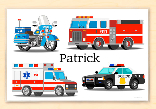 First Responders Personalized Kids Placemat