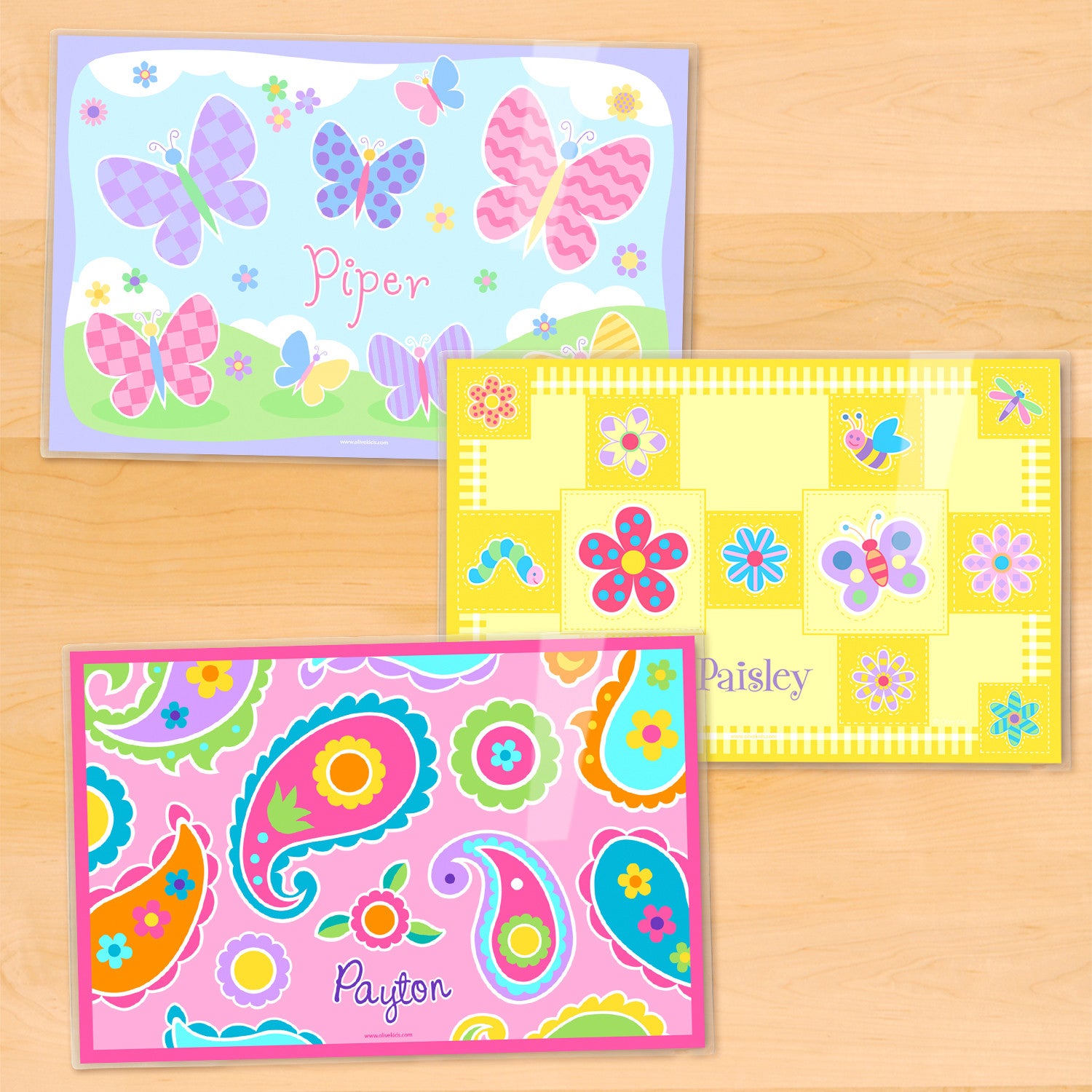 Flowers Personalized Kids Placemat Set of 3 by Olive Kids