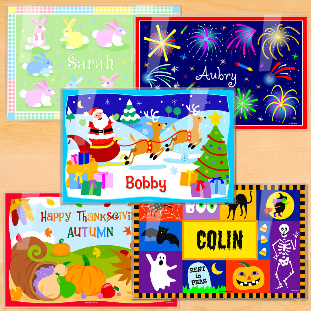 Holiday Personalized Kids Placemat Set of 5 by Olive Kids