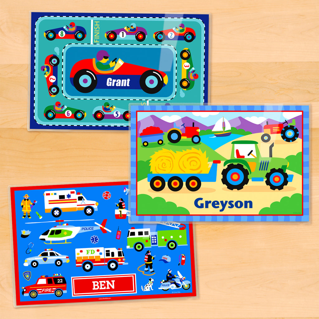 Transportation Personalized Kids Placemat Set of 3 by Olive Kids