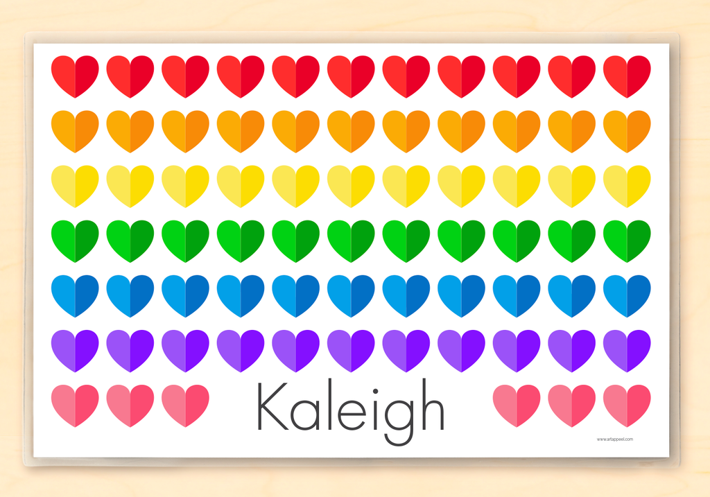 Valentine Rainbow Hearts Kids Placemat Gift