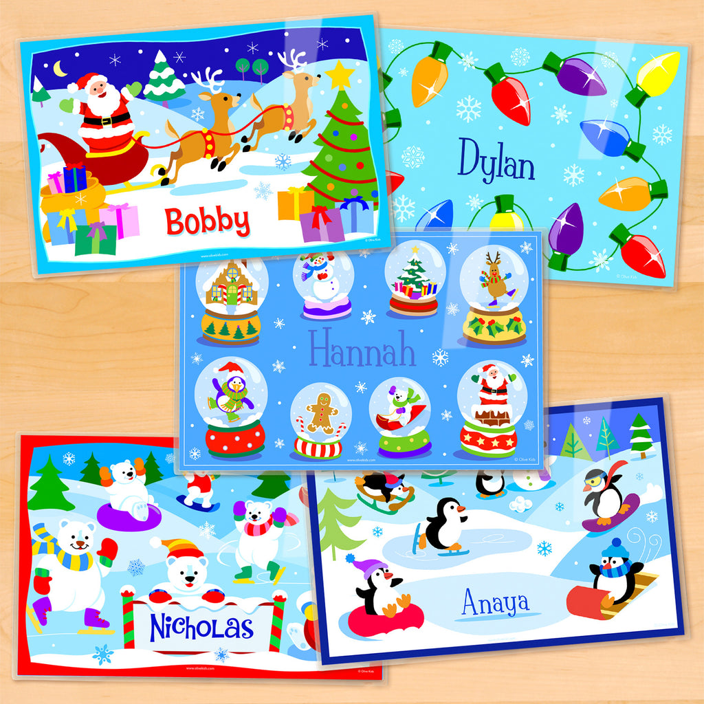 Christmas Personalized Kids Placemat Set of 5 by Olive Kids