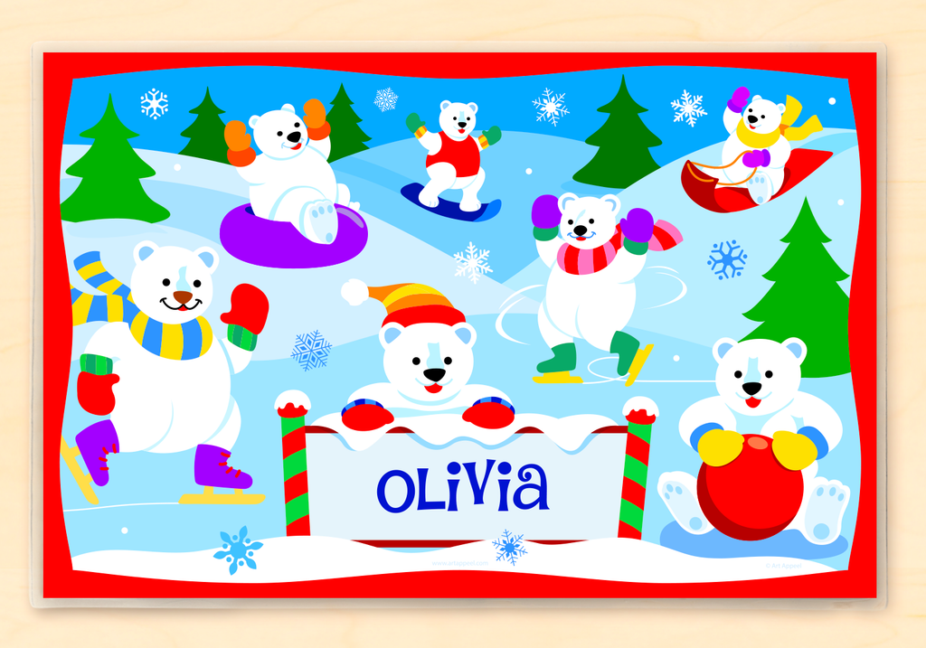 Winter Polar Bears Personalized Kids Placemat