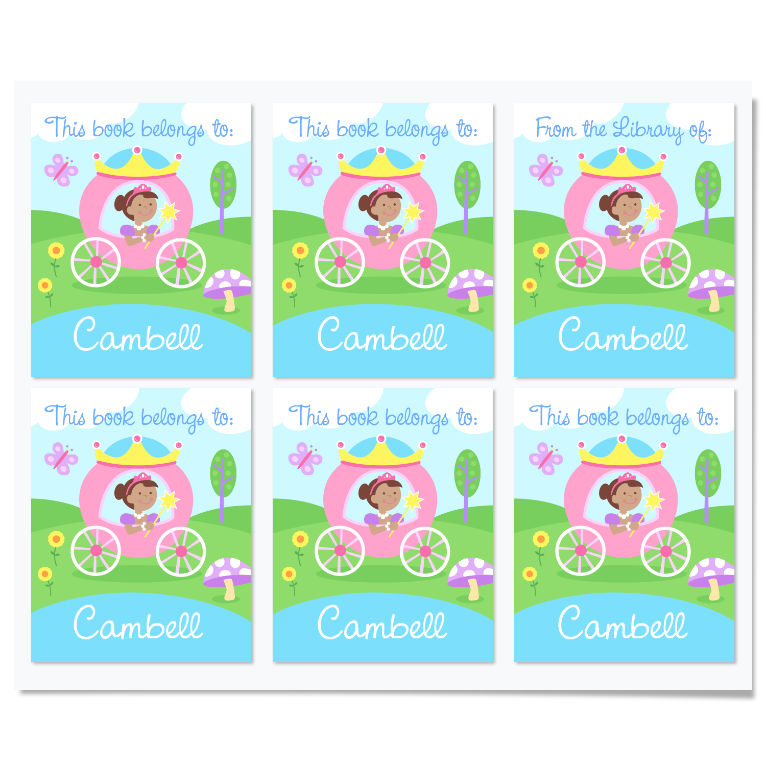 Princess Dark Skin Personalized Bookplates