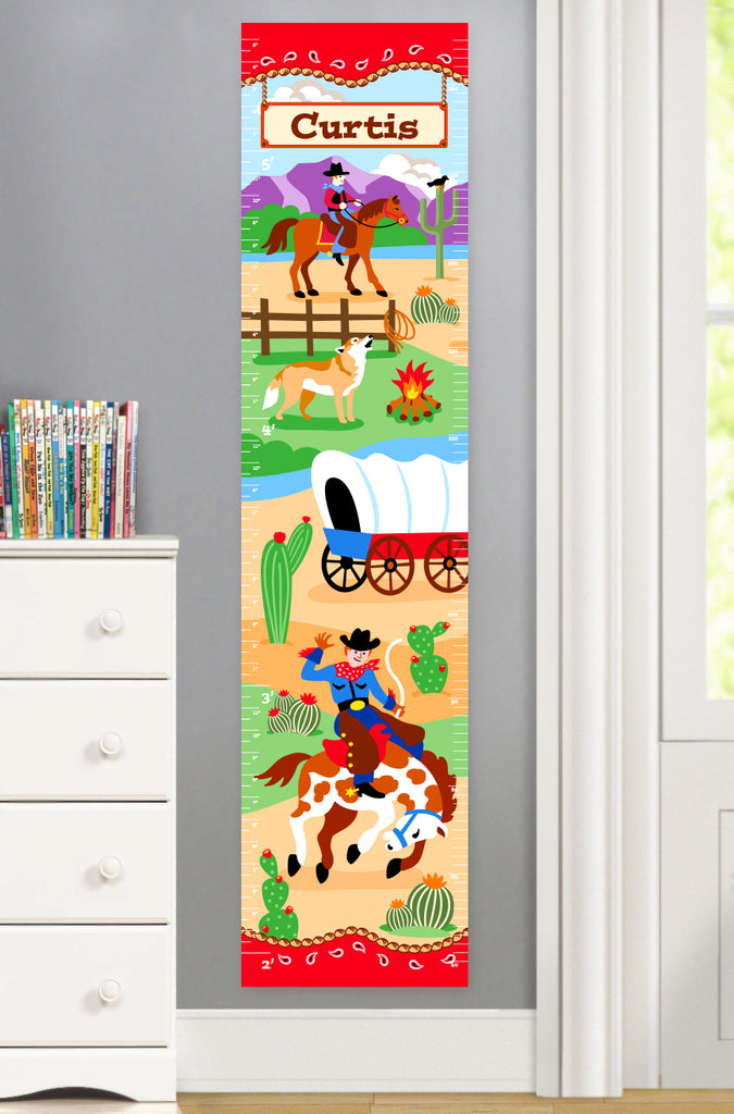 Cowboy themed kids canvas growth chart