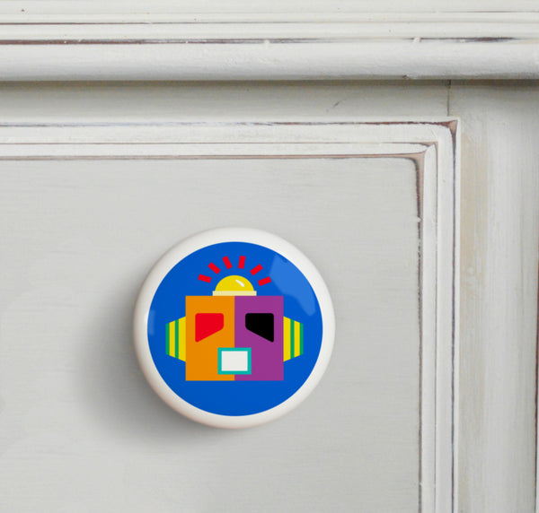 Blue - Robots Small Ceramics Kids Drawer Knob by Olive Kids from Art Appeel