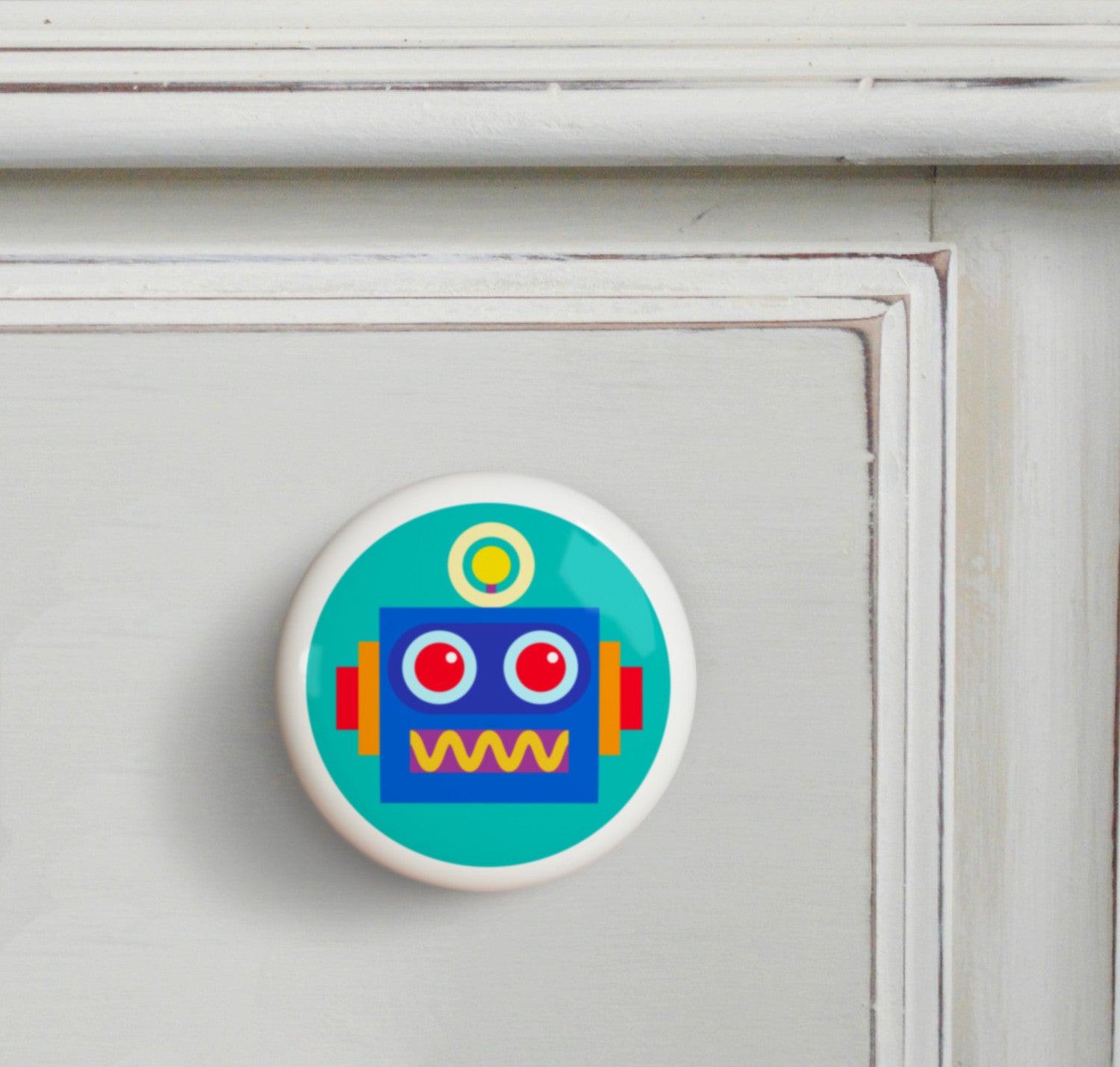 Teal - Robots Small Ceramics Kids Drawer Knob by Olive Kids from Art Appeel