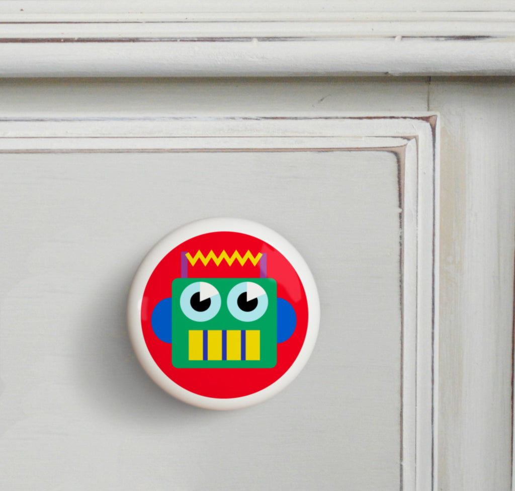 Red - Robots Small Ceramics Kids Drawer Knob by Olive Kids from Art Appeel