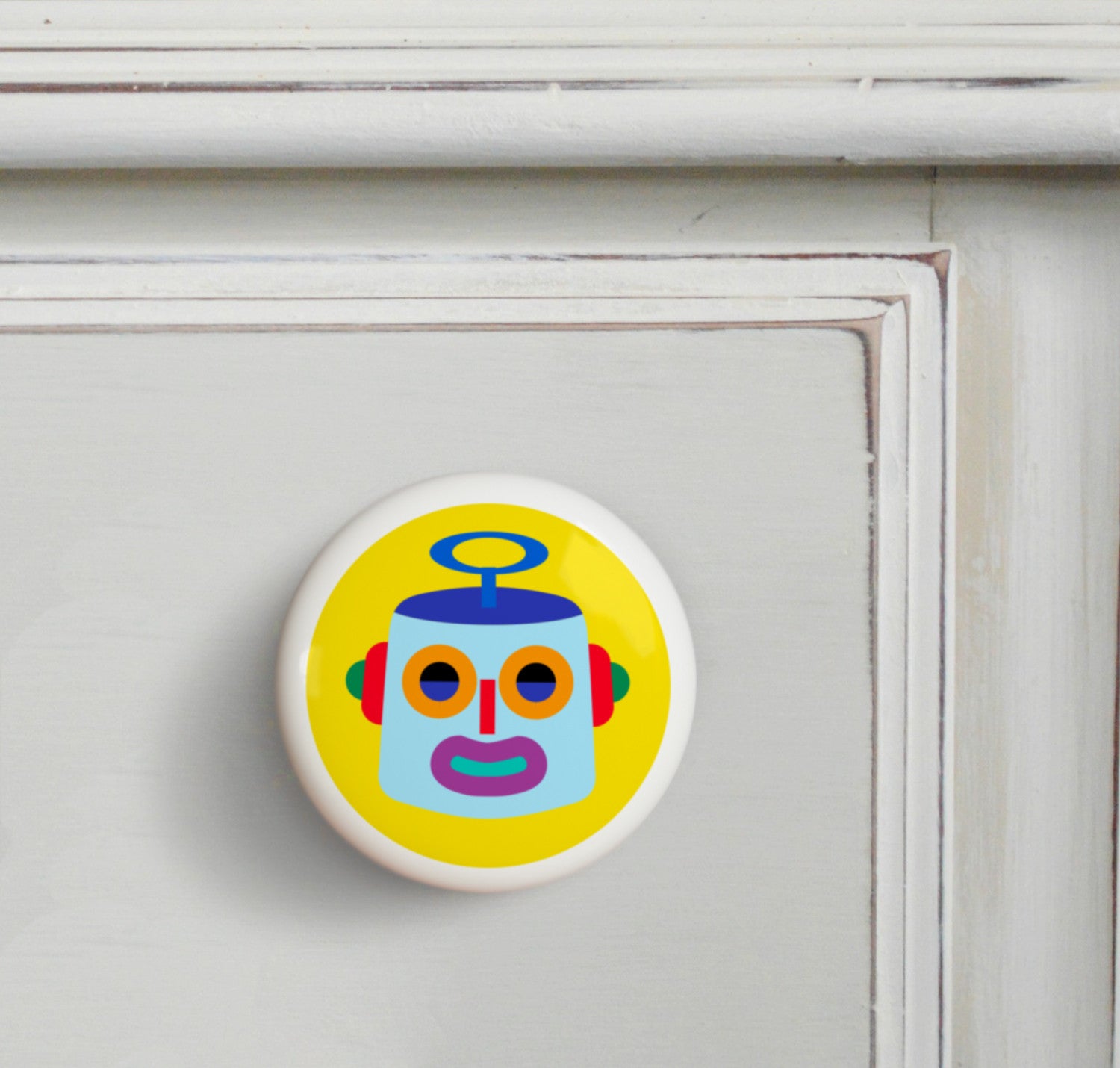 Yellow - Robots Small Ceramics Kids Drawer Knob by Olive Kids from Art Appeel