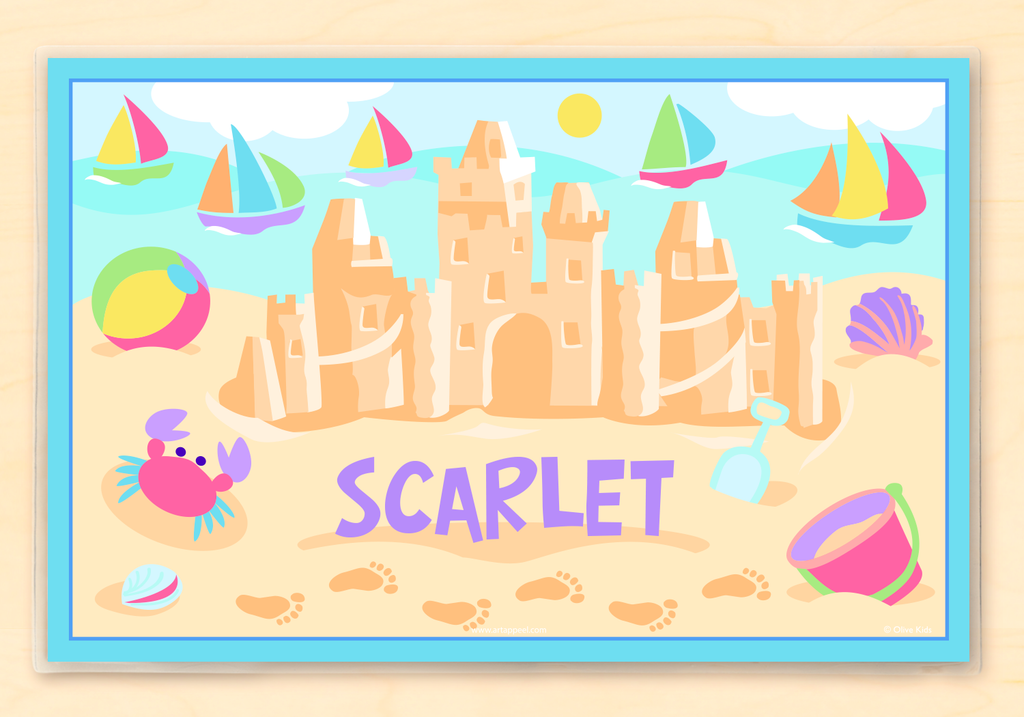 Summer Sandcastle Girls Personalized Kids Placemat by Olive Kids