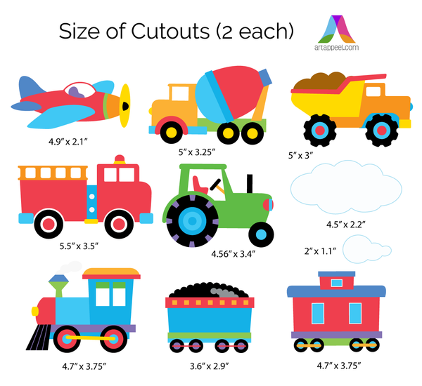 Trains, Planes & Trucks Peel & Stick Kids Wall Decal Cutouts