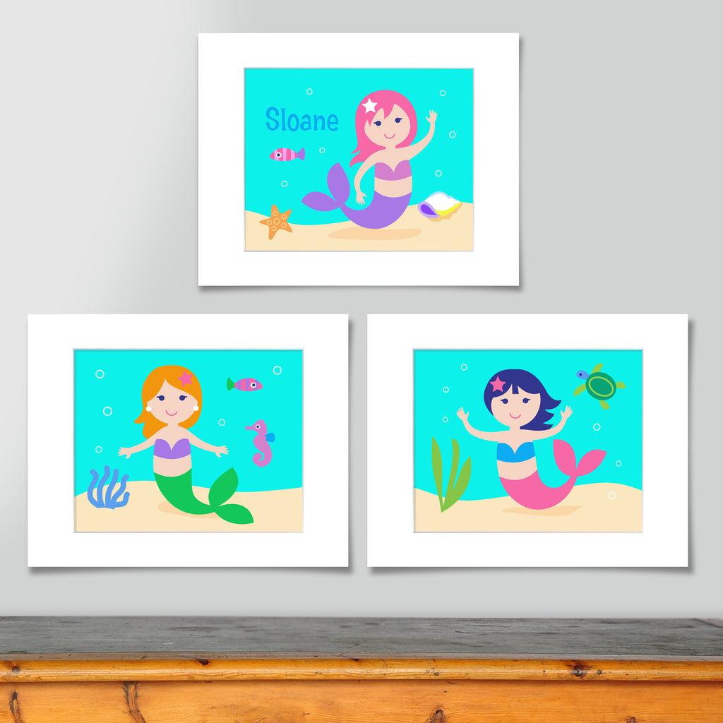 Mermaids Personalized Art Print - Set of 3
