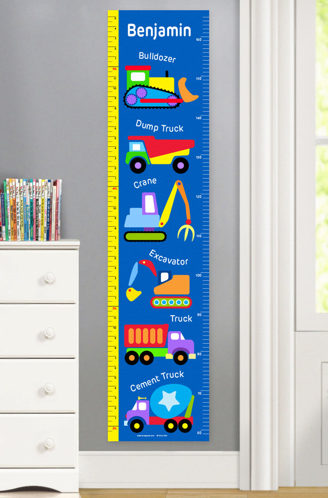 Under Construction Trucks Personalized Kids Canvas Growth Chart