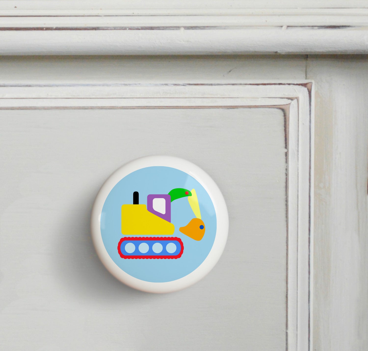 Excavator - Under Construction Small Ceramics Kids Drawer Knob by Olive Kids from Art Appeel