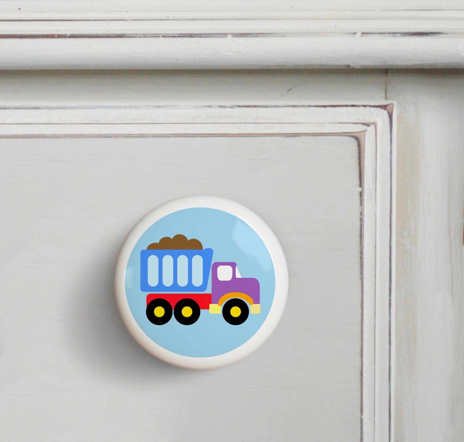 Truck - Under Construction Small Ceramics Kids Drawer Knob by Olive Kids from Art Appeel