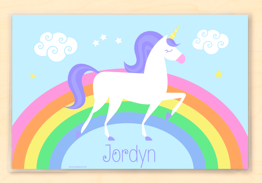 Kids personalized placemat with a Unicorn and rainbow