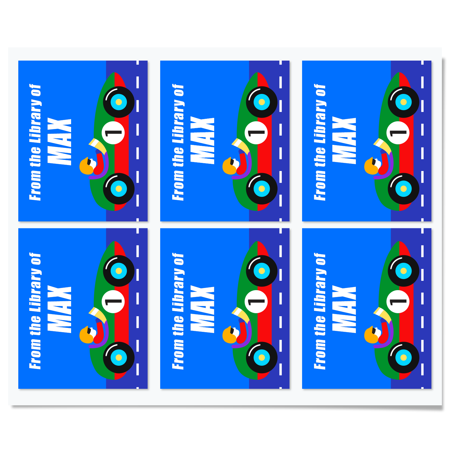 Race Car Vroom Personalized Bookplates