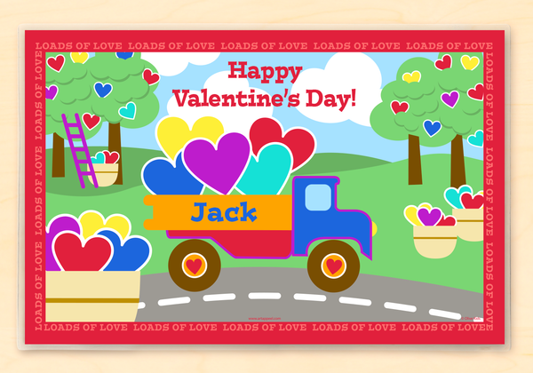 Valentine's Day Truck Personalized Kids Placemat by Olive Kids