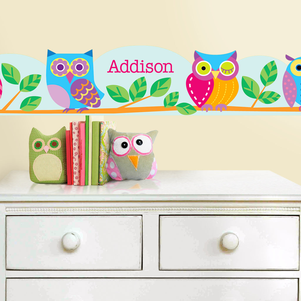 Owls Personalized Kids Peel & Stick Decal Wall Border