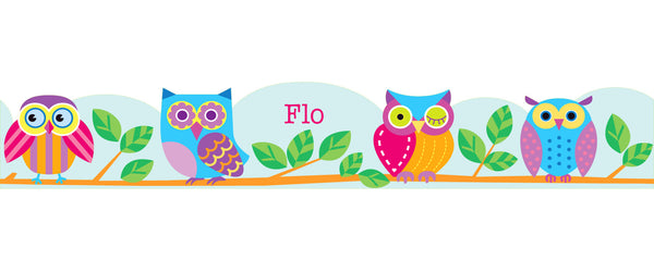 Owls Personalized Kids Peel & Stick Decal Wall Border Artwork