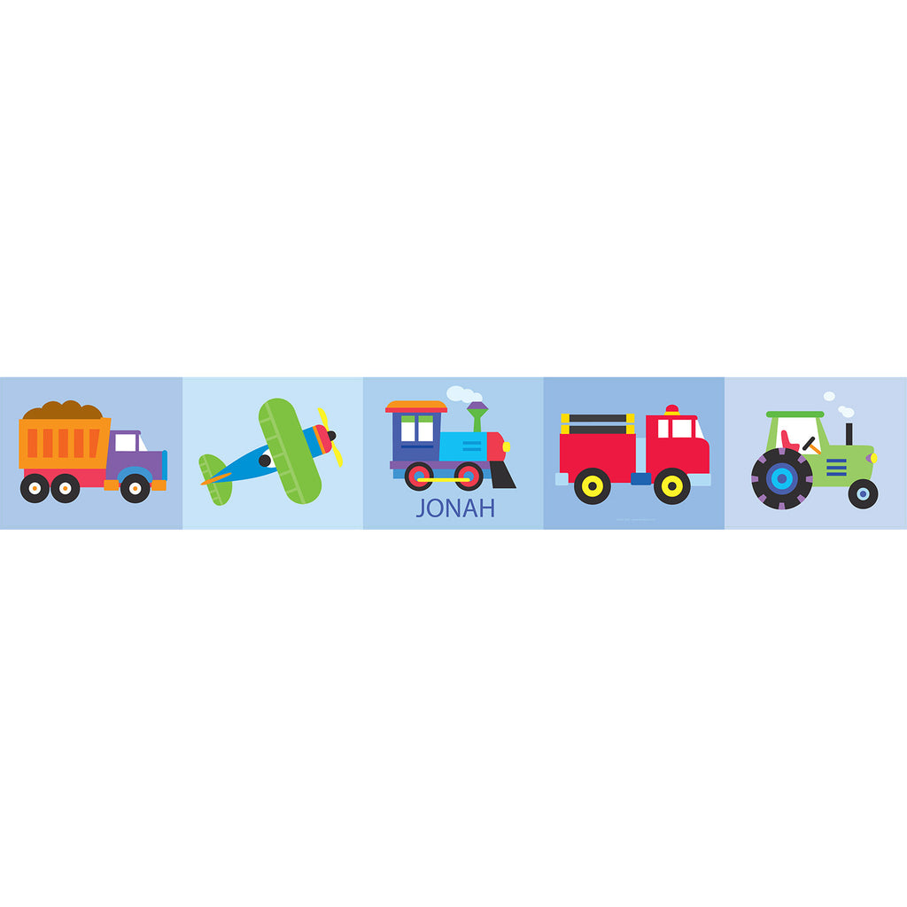 Trains, Planes & Trucks Personalized Kids Peel & Stick Decal Wall Border Artwork