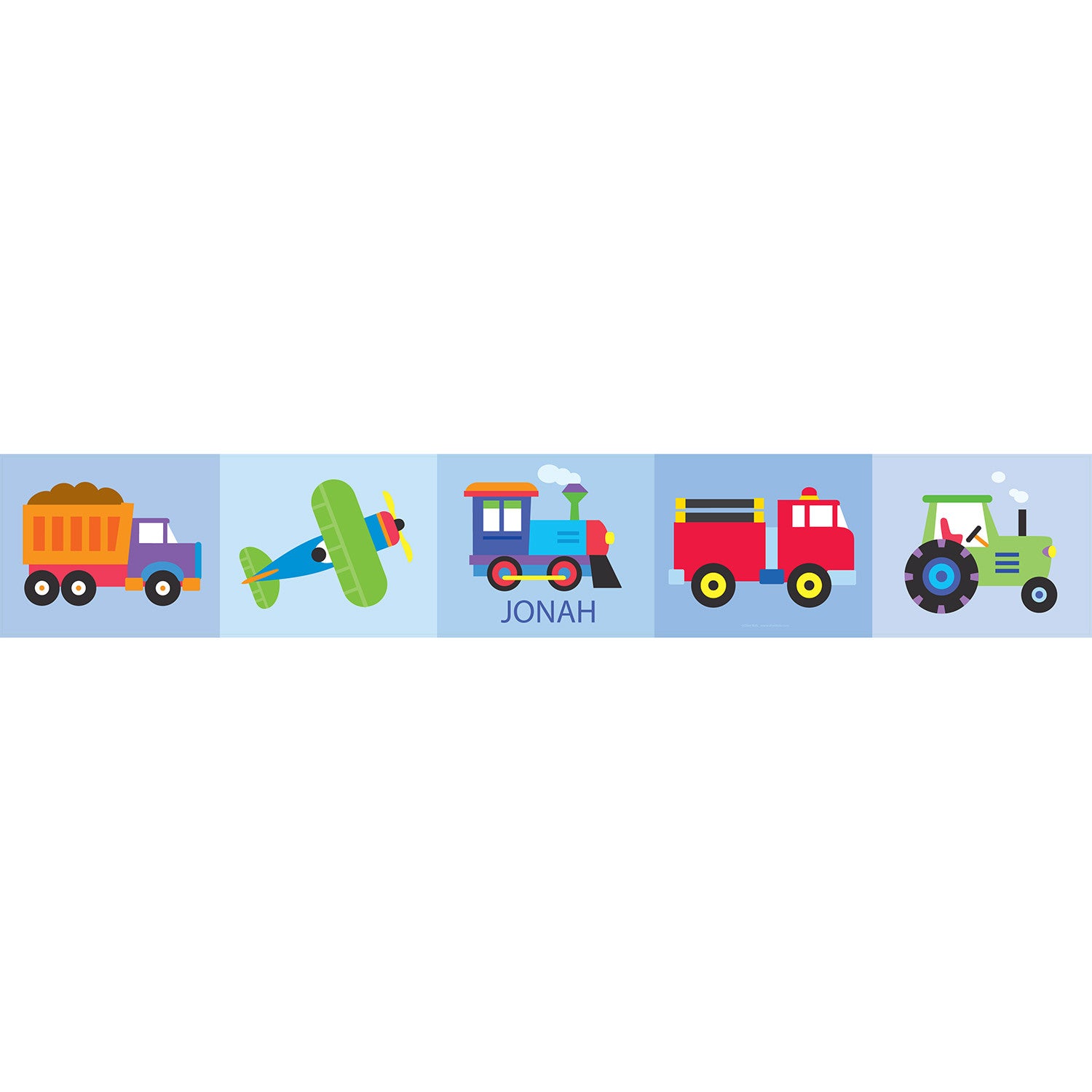 Trains, Planes & Trucks Personalized Kids Peel & Stick Decal Wall Border Artwork