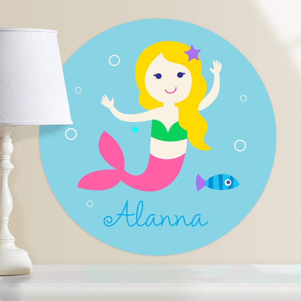 Mermaids (Light Skin, Blonde Hair) Personalized Kids Wall Dotz Decal