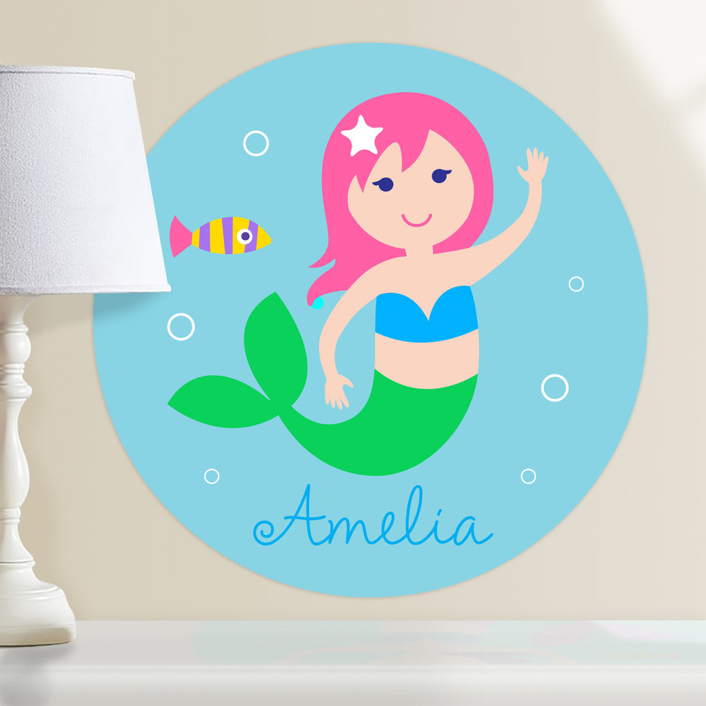 Mermaids (Light Skin, Pink Hair) Personalized Kids Wall Dotz Decal