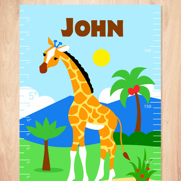 Wild Animals Safari Personalized Kids Canvas Growth Chart