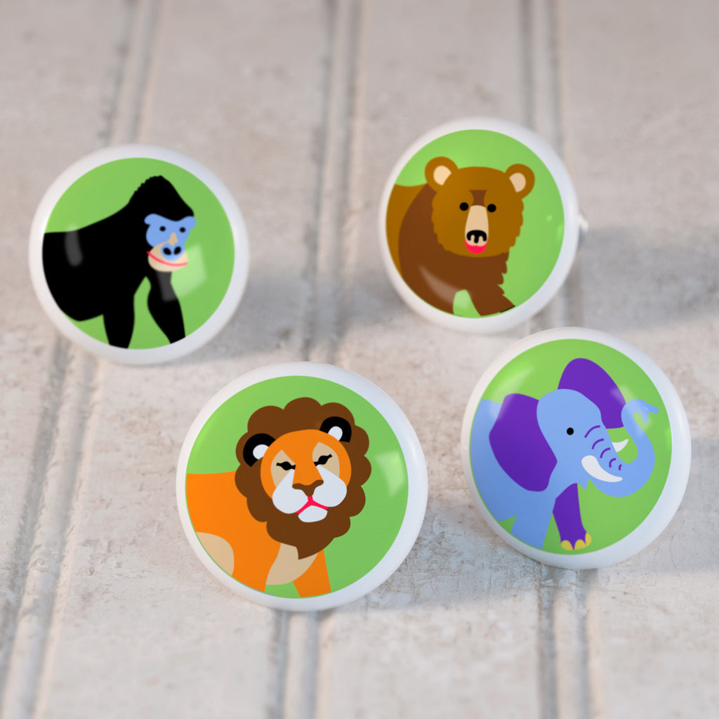 Wild Animals Set of 4 Small Ceramic Kids Drawer Knobs by Olive Kids from Art Appeel