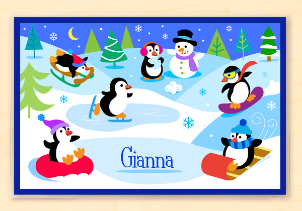 Winter Penguins Personalized Kids Placemat