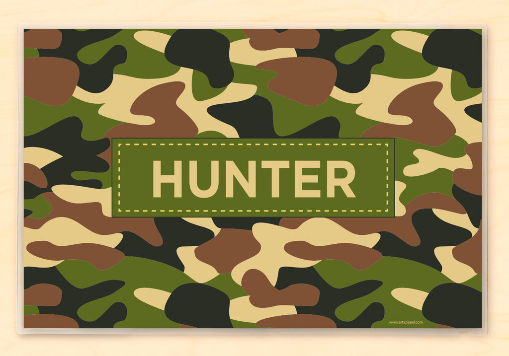 Personalized kids placemat in classic woodland camo