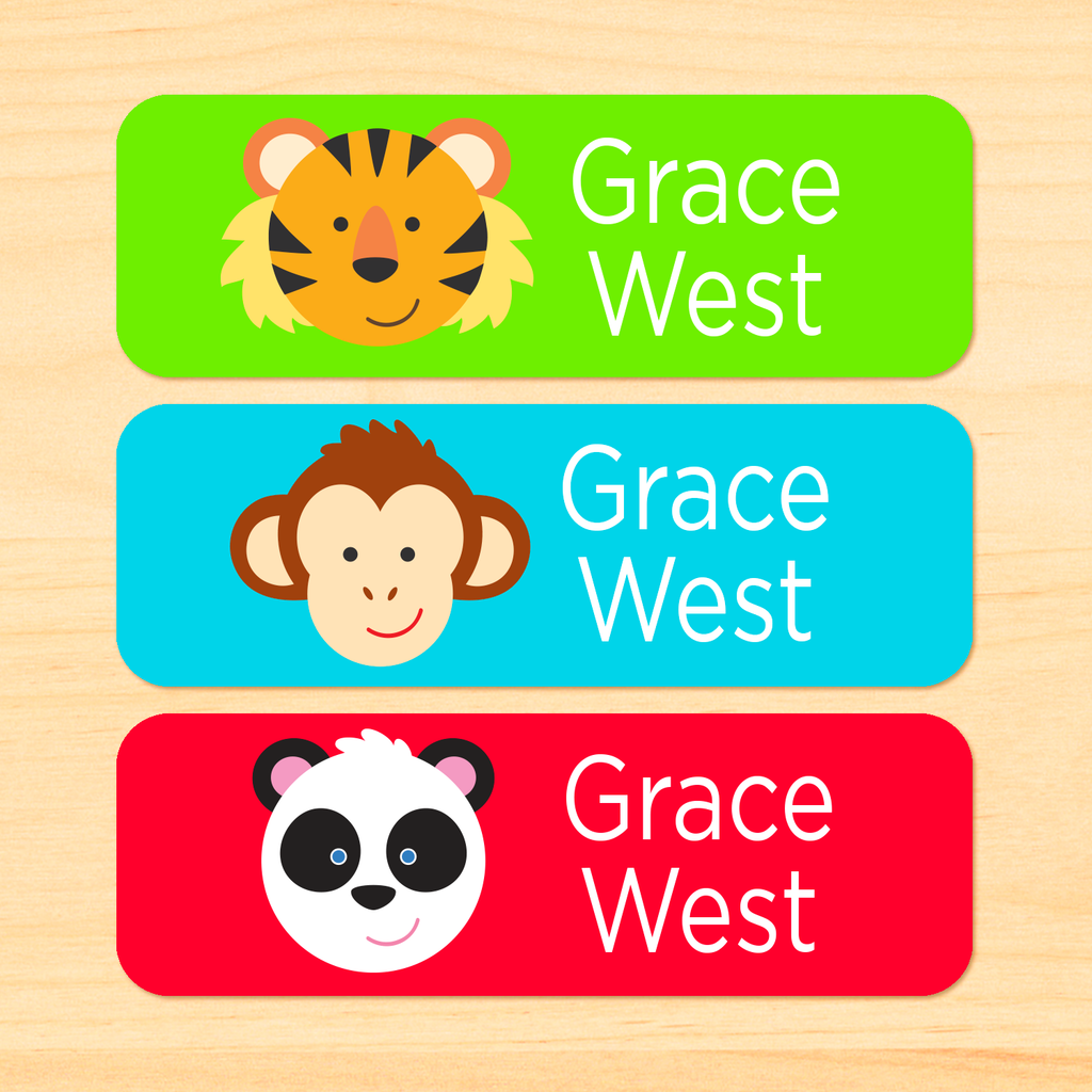 Zoo Animals Personalized Rectangle Kids Waterproof Labels